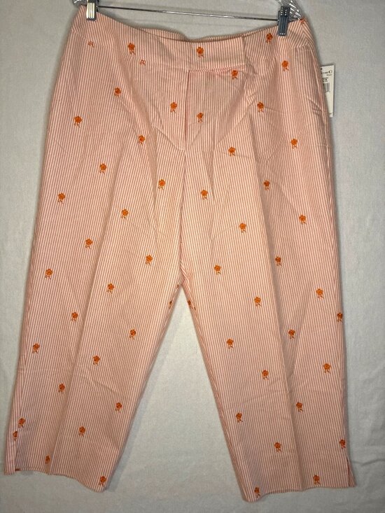 Evan Picone Pants - Vintage Evan Picone Woman 14W Capri Pants NWT Orange Stripe Embroidered Cotton C